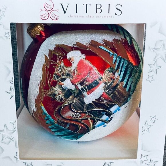 NWT Vitbis 5” Christmas Hand Painted Glass Ball Ornament - Picture 2 of 7